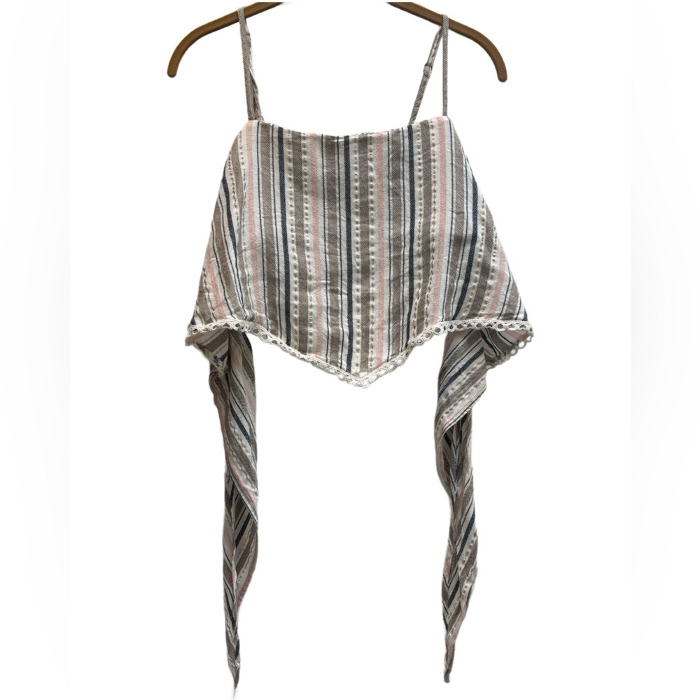 Surf Gypsy Crop Top -Striped metallic lace flowy scarf top over smocked bodice